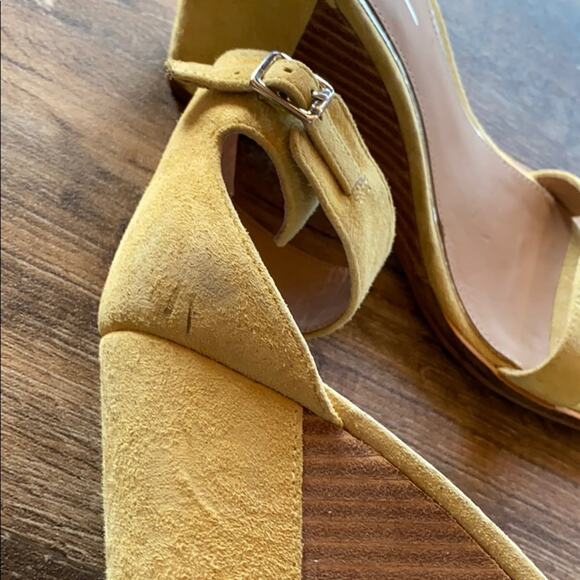 Linea Paolo Elodie Yellow Suede Wedge Sandals Size 6 - Picture 4 of 14